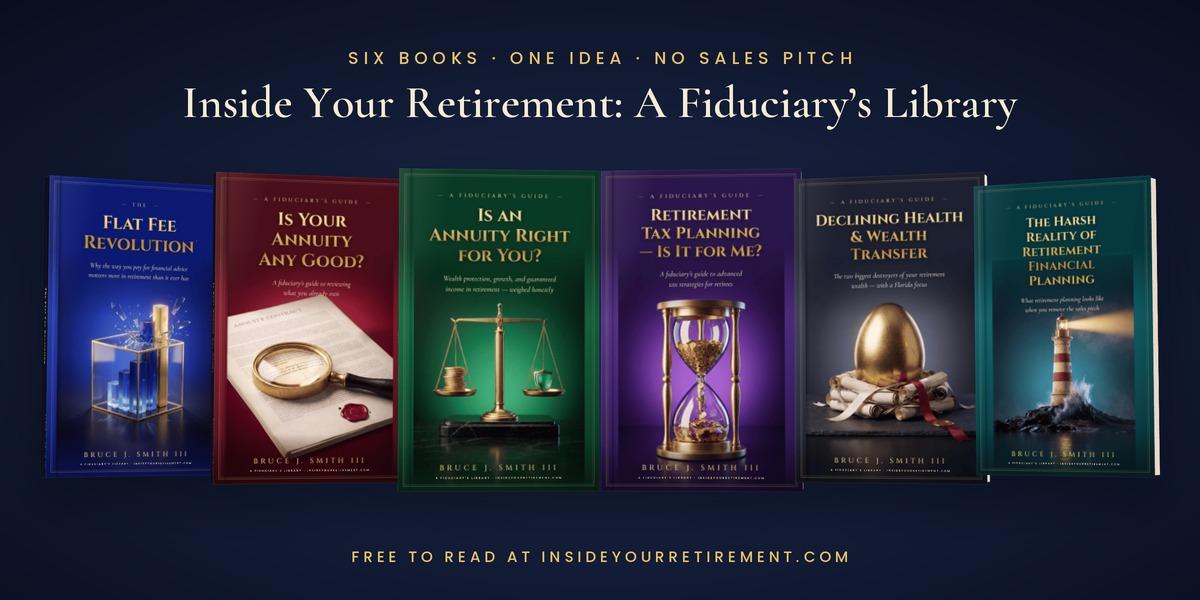Book covers showcasing retirement planning topics with a professional, elegant design
