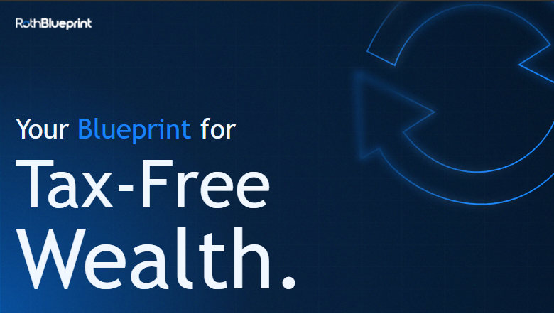 Graphic promoting a blueprint for achieving tax-free wealth with circular arrows design