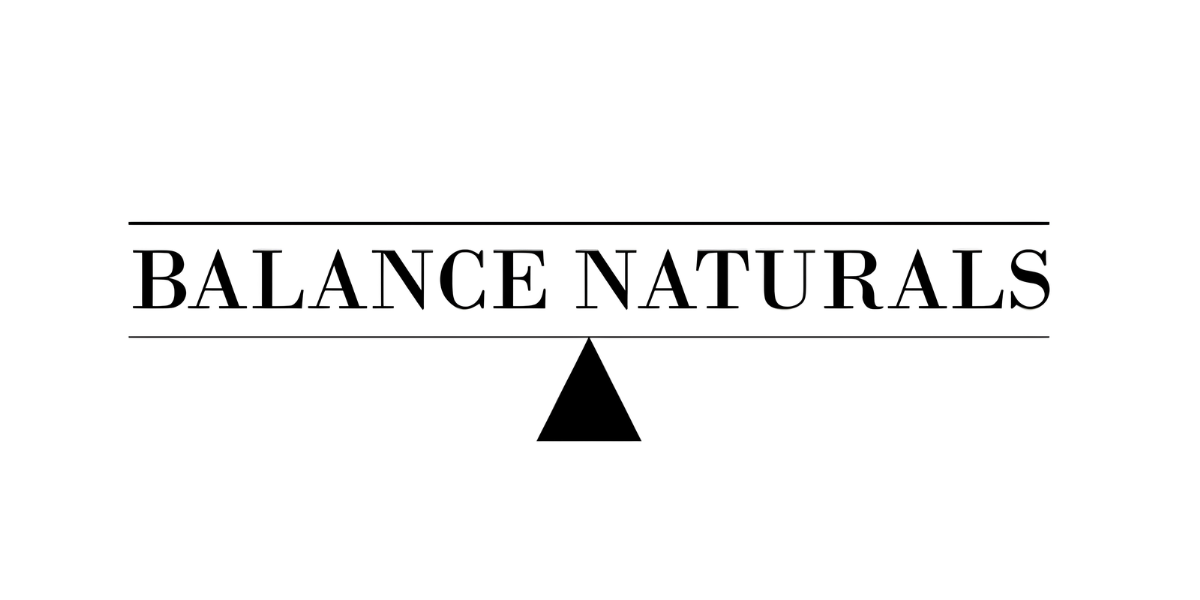 Logo design featuring the text "BALANCE NATURALS" and a triangular shape underneath