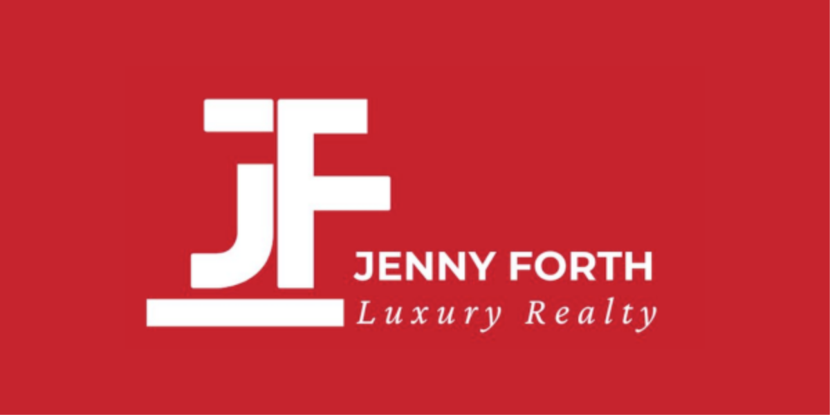 Logo for Jenny Forth Luxury Realty featuring stylized letters JF on a red background