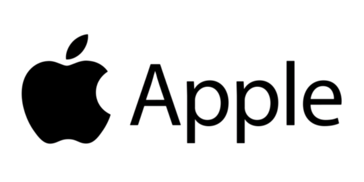 Black Apple logo with the word "Apple" in bold below it