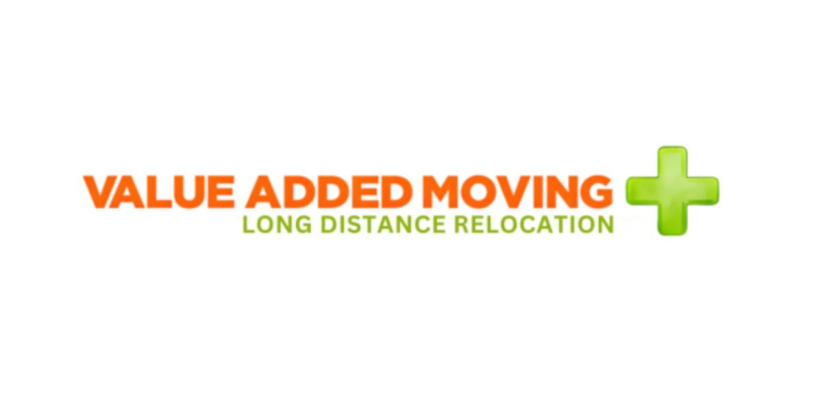 Logo for Value Added Moving featuring orange and green text with a cross symbol