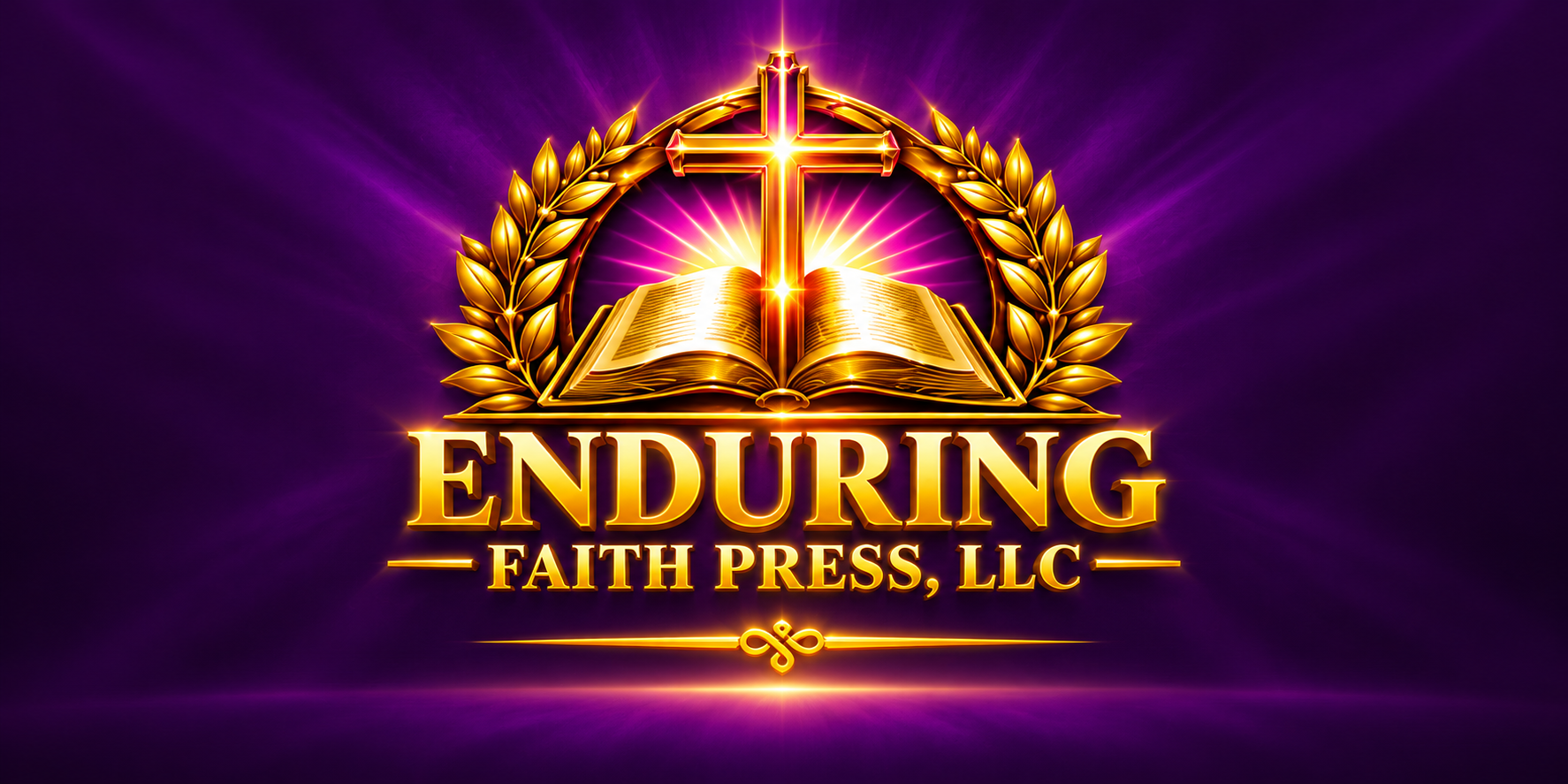 Logo of Enduring Faith Press featuring a cross, an open Bible, and laurel leaves
