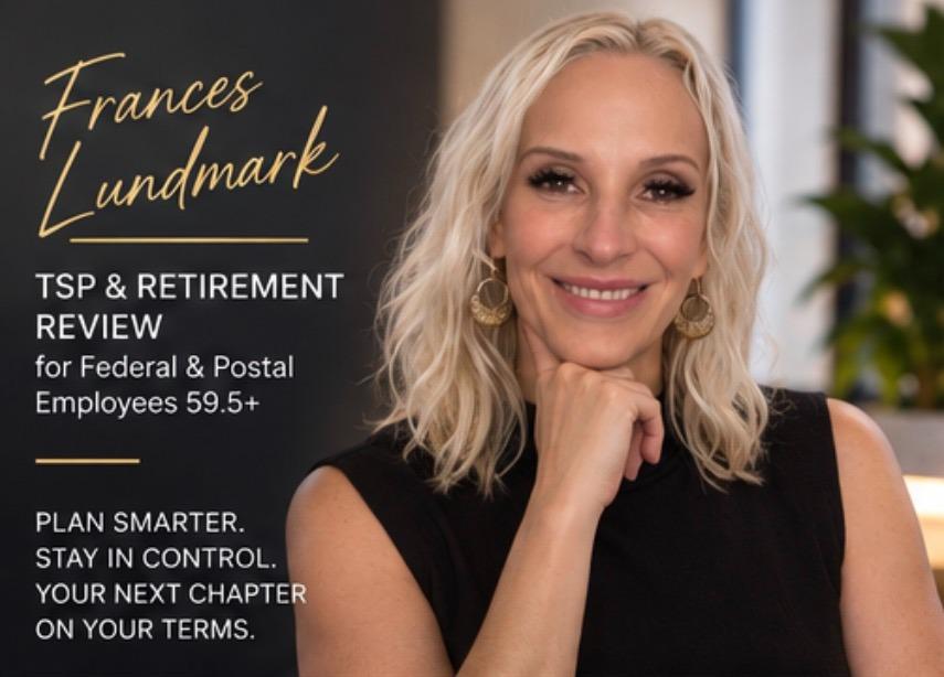 Portrait of a woman with blonde hair promoting retirement services for federal employees