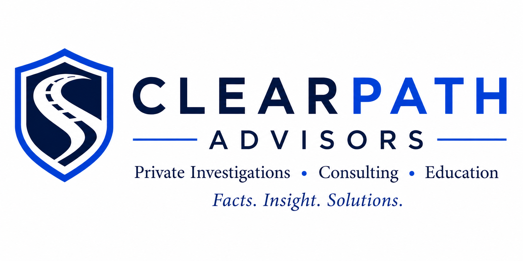 Logo of ClearPath Advisors featuring a shield, road graphic, and company name.