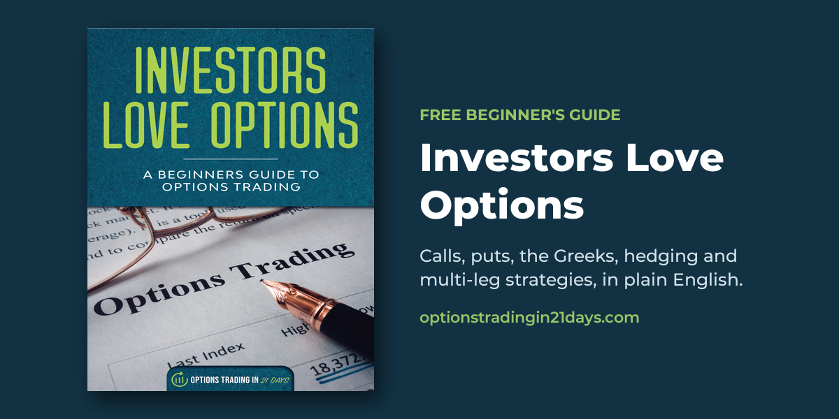 Promotional graphic for "Investors Love Options" beginner's guide to options trading