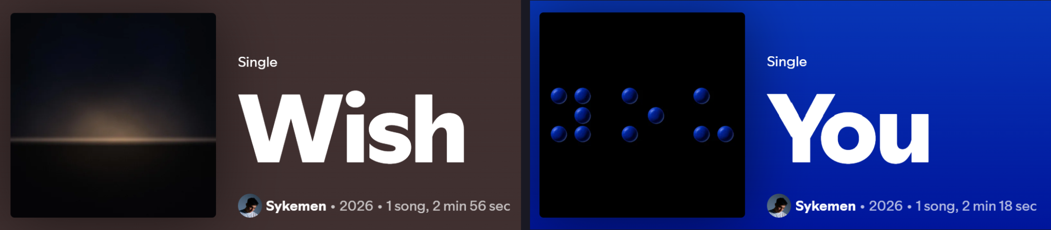 Album artwork featuring two singles titled "Wish" and "You" with dark backgrounds and bold text