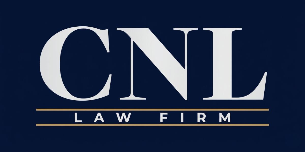 CNL Law Firm logo in white and gold on dark blue background.